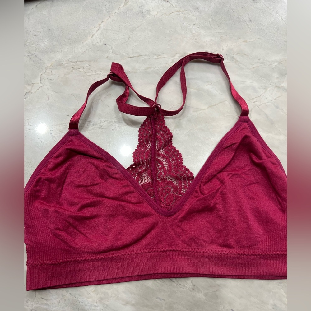 True & Co. Burgundy Lace Sports Bra